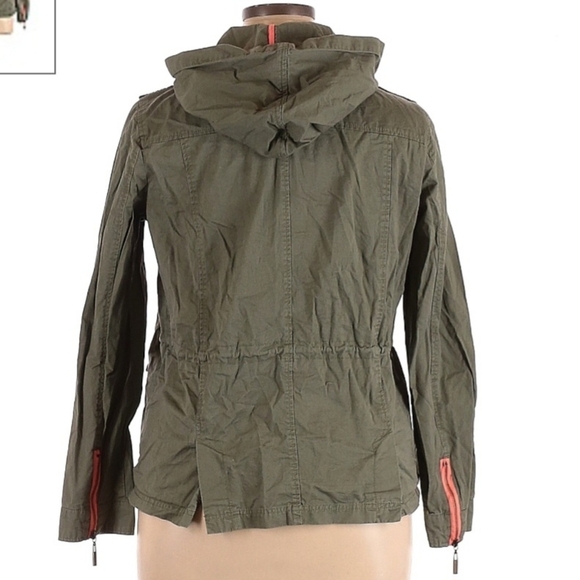 BONGO Olive Green Hooded Utility Jacket Women's XL 100% Cotton Contrast Zipper - Picture 2 of 7